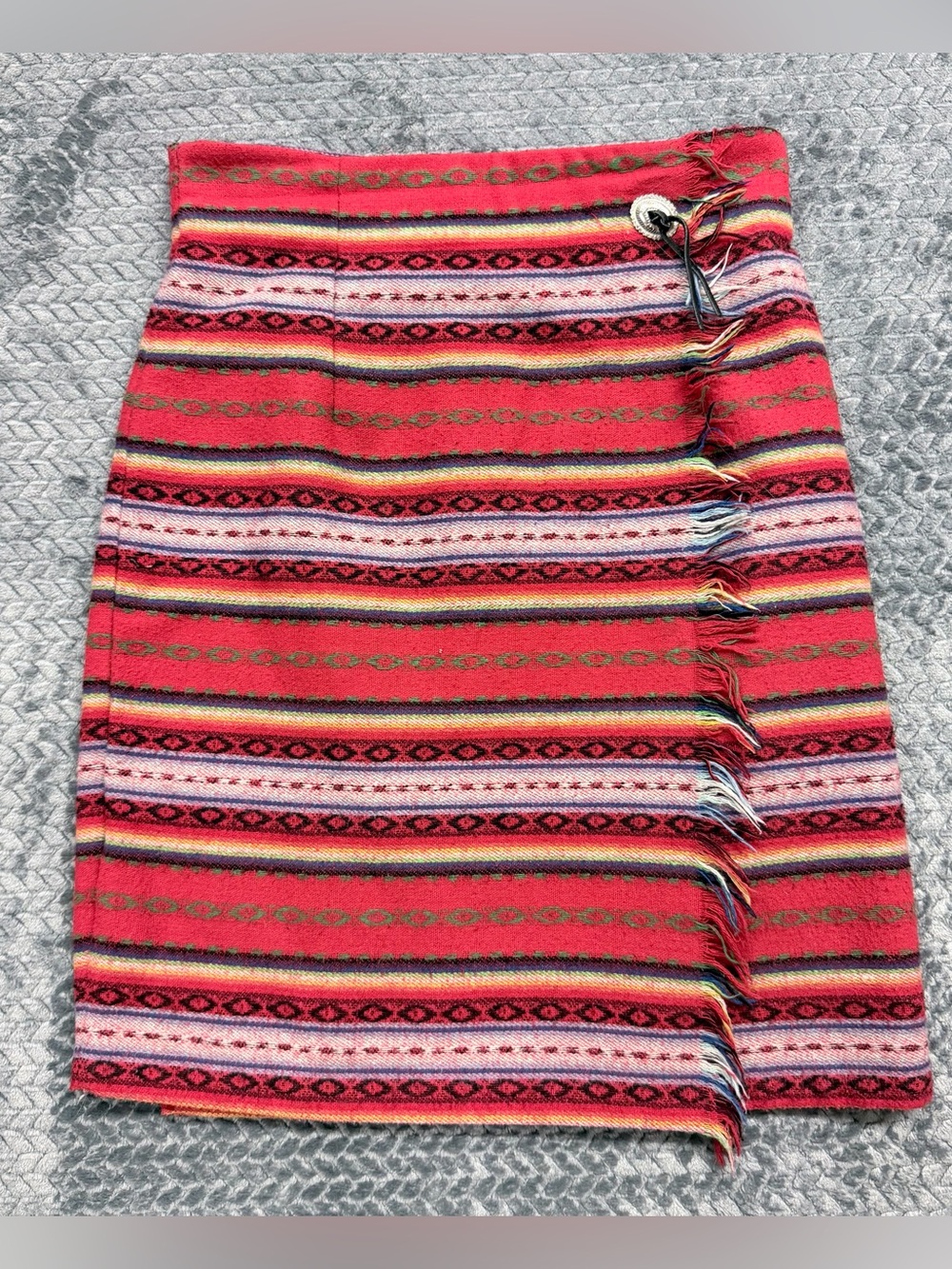 Vintage Léger Southwestern Striped Fringed Wrap Skirt Size 11/12